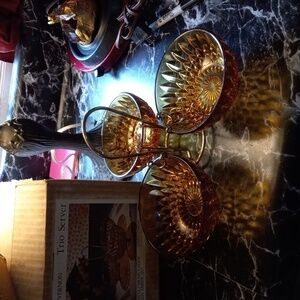 Vintage Indiana Glass amber Mount Vernon Trio Server set